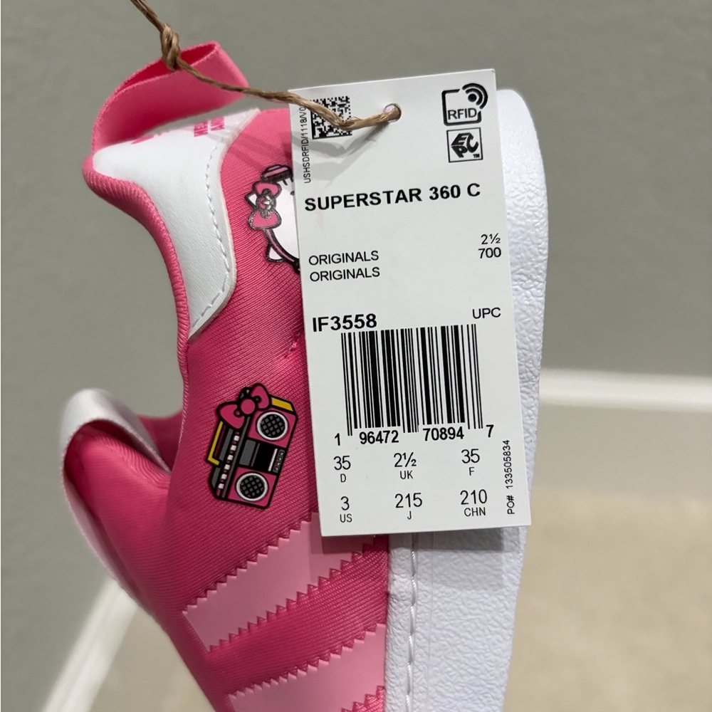 adidas Kids Pink Hello Kitty Superstar Sneakers with White Shell Toe, Sz 3 - Picture 6 of 6